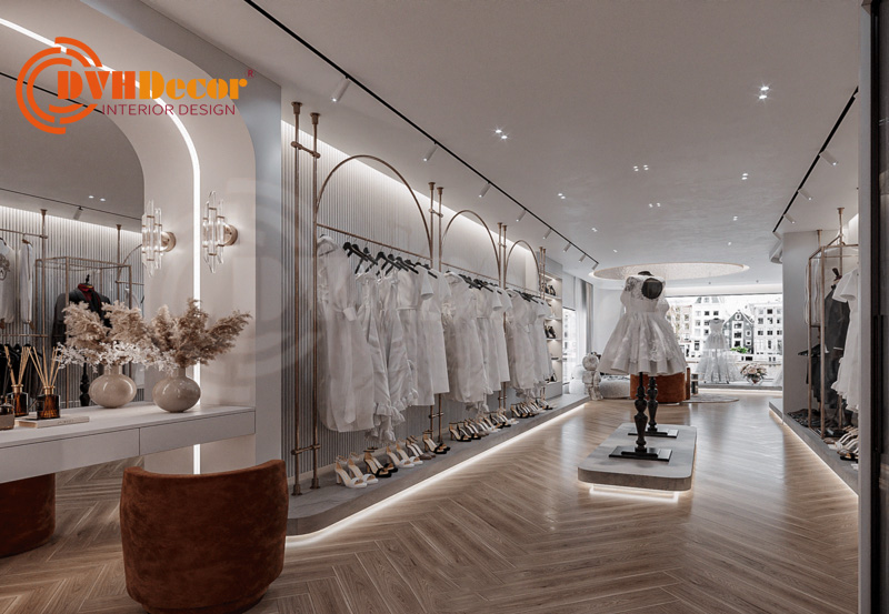 Thiết kế showroom áo cưới hiện đại tối giản