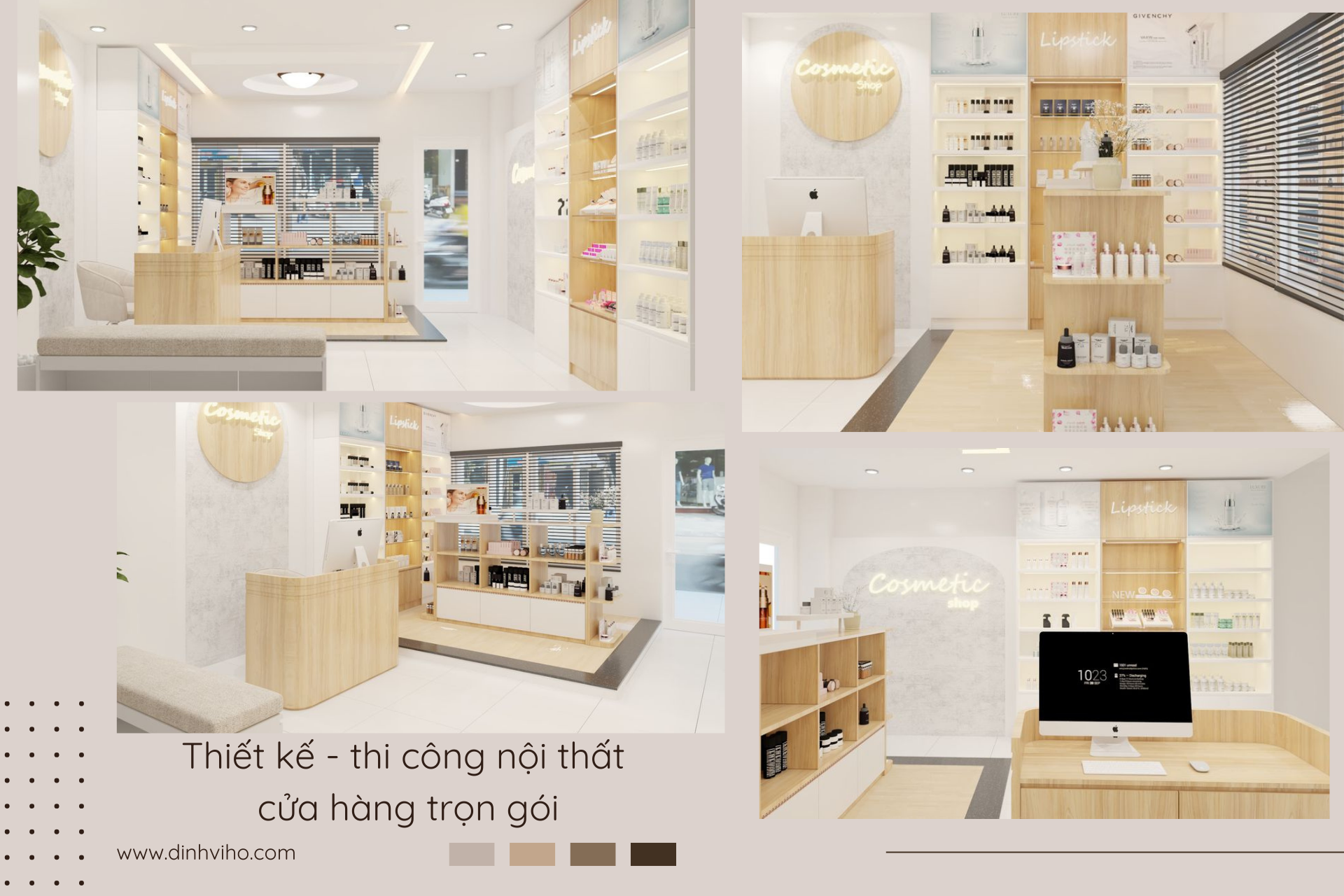 Thiết kế cửa hàng mỹ phẩm theo phong cách scandinavian tone trắng làm chủ đạo